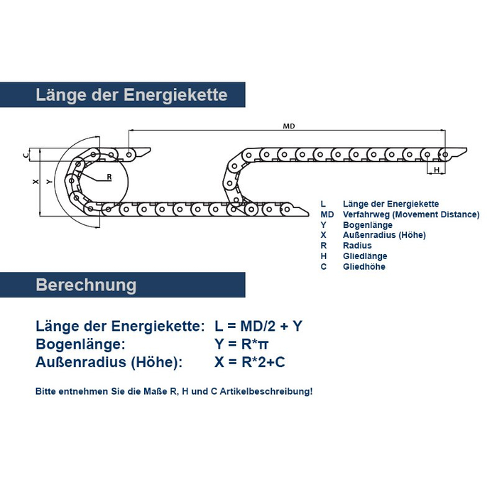 Energiekette CK 15 Breite 15mm, 1 Beutel (40 Glieder - Länge 1m)